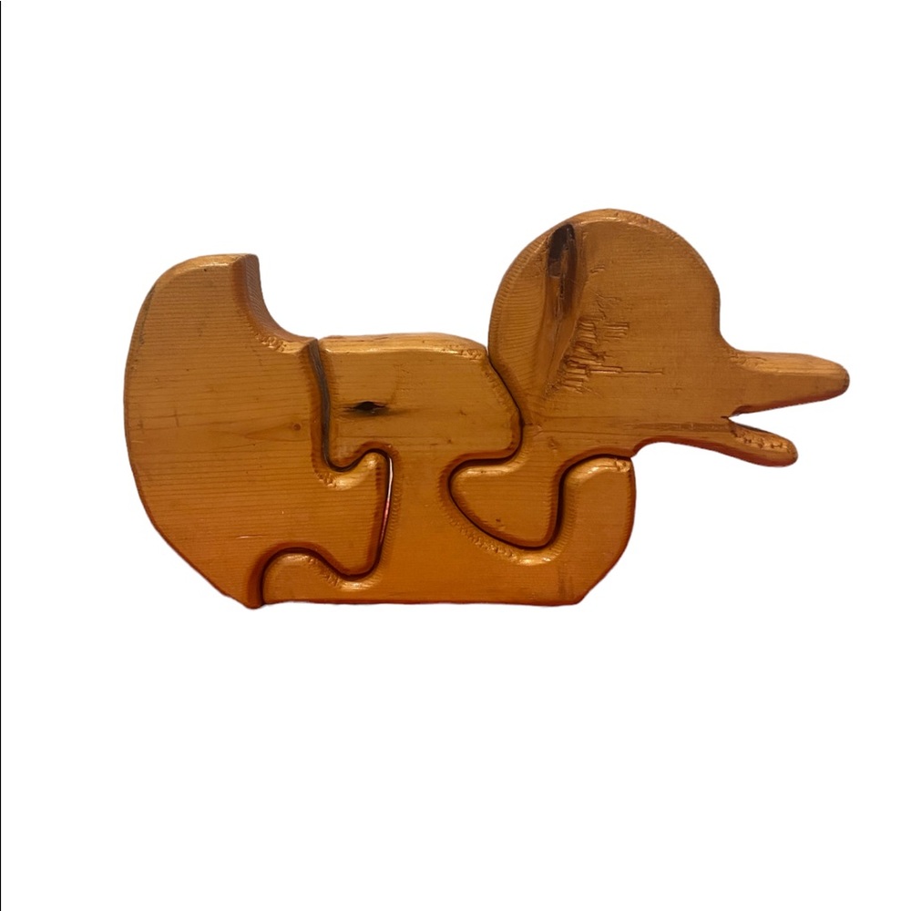 Vintage handmade wooden standing interlock duck puzzle